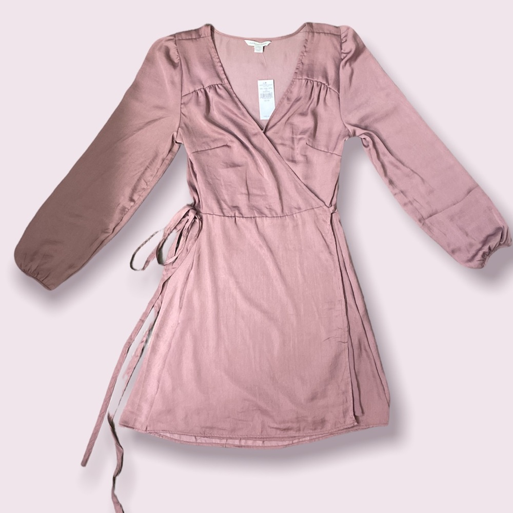 Mauve satin wrap dress